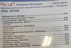 Pho L&t Vietnamese menu