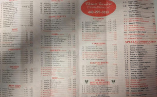 China Garden menu