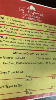 Taj Express menu