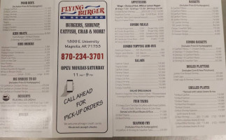 The Flying Burger menu