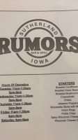 Rumors On Main Grill menu