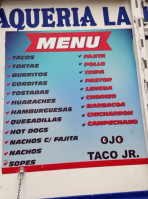 Taqueria La Unica menu