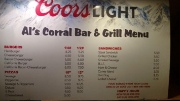 Al's Corral menu