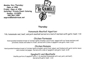 Ramble Inn menu