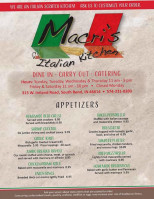 Macri's Italian Kitchen Catering menu