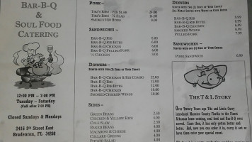 T&l's -b-q And Soul Food Catering menu