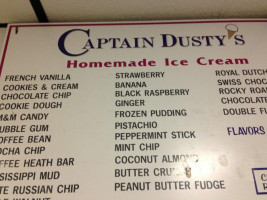 Captain Dusty's Ice Cream menu