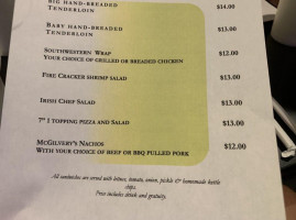 Mc Gilverys Pub Eatery menu