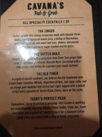 Cavana's Pub Grub menu