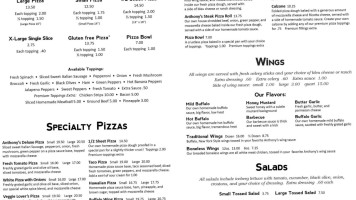 Anthony's Pizzeria menu