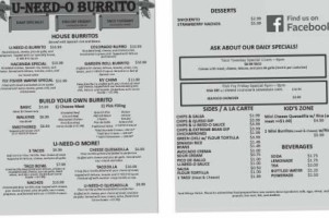 U-need-o Burrito menu