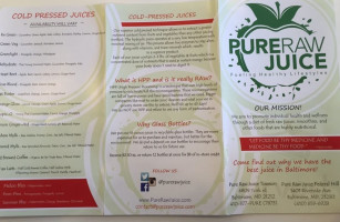 Pure Raw Juice Towson menu