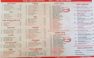 New China Buffet menu