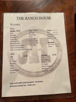 The Ranch House menu