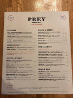 Prey Pub Eatery menu