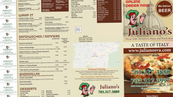 Juliano's Subs Pizza menu