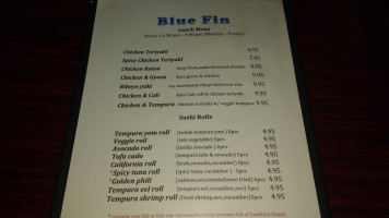 Blue Fin Sushi menu
