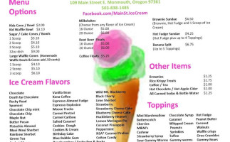 Main Street Ice Cream Parlor menu