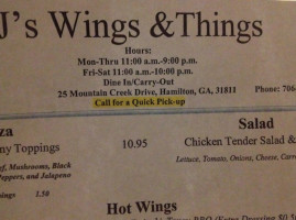 J's Wings Things menu