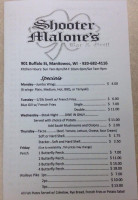 Shooter Malone's menu