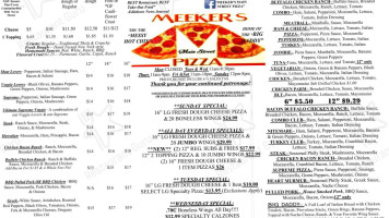 Meeker's Main Street Pizza menu