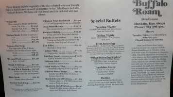 Buffalo Roam Steak House menu