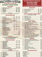 Fox Pizza Subs menu