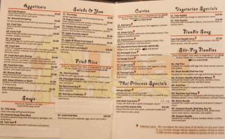 Thai Princess menu