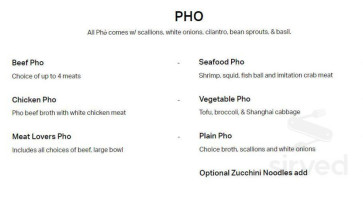 Pho Bowl menu