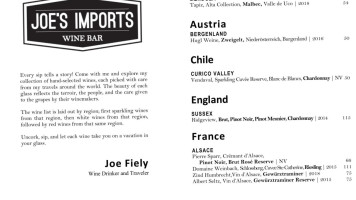 Joe's Imports menu