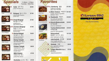 Korean Bbq menu