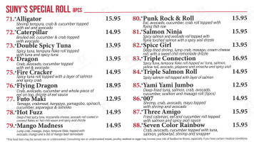 Suny Sushi menu