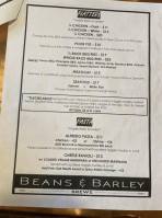 Beans Barley Brews menu
