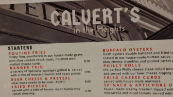 Calvert's In The Heights menu