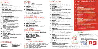 Sushi Song Miami Beach menu