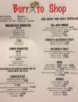 The Burrito Shop menu