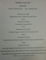 Middle Creek Cafe menu