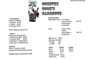 Country Coon's Barbecue menu