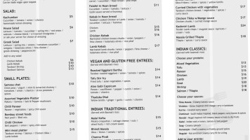 Taaza Indian Cuisine menu