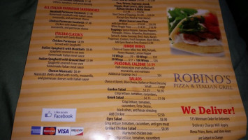 Robino's Pizza Italian Grill menu