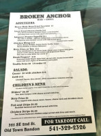 Broken Anchor And Grill menu