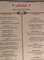 Tallulah Wine Bar and Bistro menu
