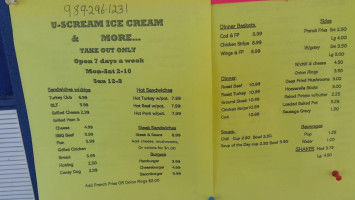 U-scream Ice Cream menu