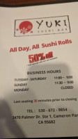 Yuki Sushi menu