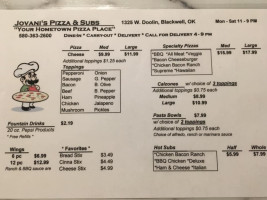 Jovani's Pizza Subs menu