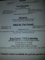 Fox Creek Bbq menu