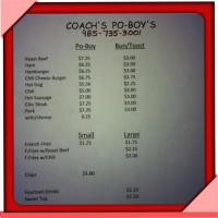 Coachs Poboy menu
