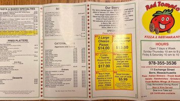 Quabbin Pizza Seafood menu