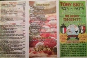 Tony Big's Pizza N Pasta menu