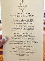 John Anthony Vineyards menu